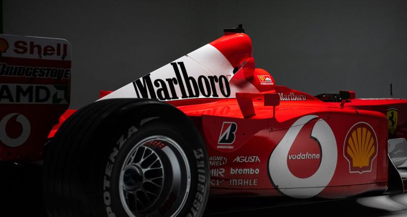 Pilotée par Michael Schumacher en 2002, cette F1 de la Scuderia Ferrari est à vendre - Cette ancienne F1 de Michael Schumacher est mise en vente en août 2023, en Californie.
