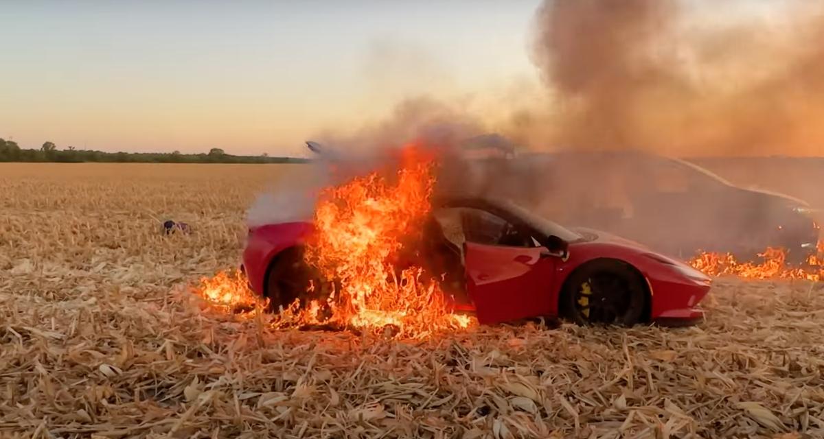 Ce Youtuber part en off-road avec sa Ferrari, cette dernière prend feu dans un champ