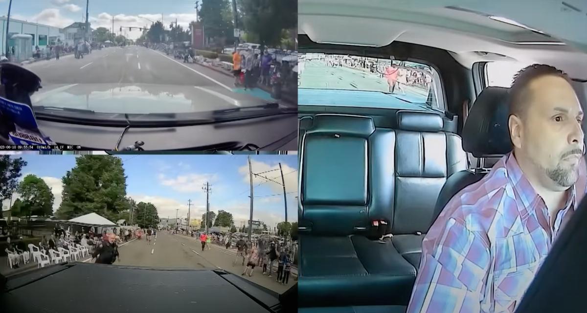Le chauffard s'incruste dans un défilé, la police utilise les images de sa dashcam contre lui