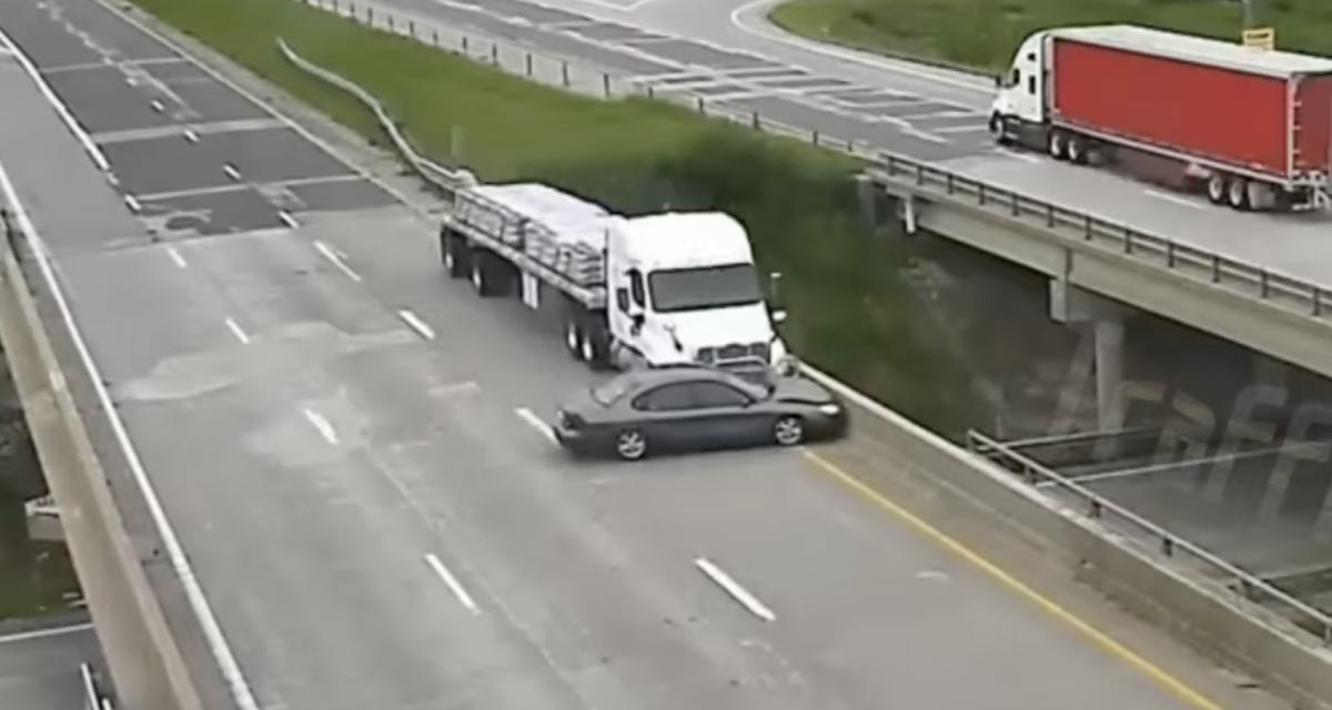 VIDEO - Cet automobiliste coupe la route d'un semi-remorque, il le regrette rapidement !