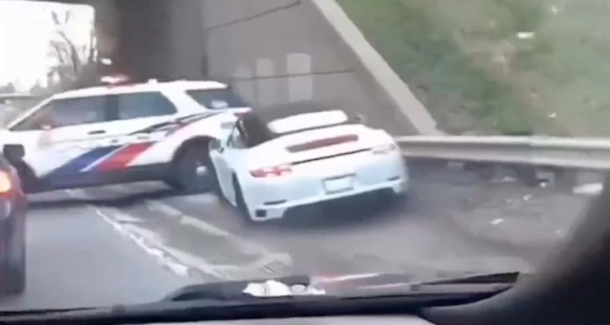 VIDEO - Les forces de l'ordre ont recours à une technique bien particulière pour stopper le fuyard et sa Porsche