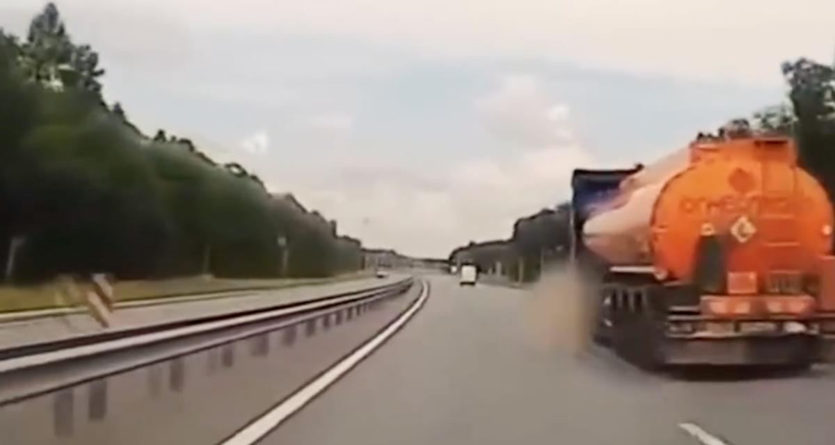 VIDEO - Le camion-citerne explose son pneu en plein trajet, grosse frayeur sur l'autoroute