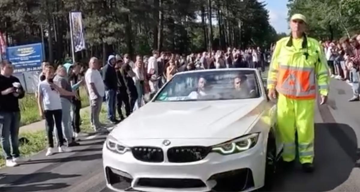 VIDEO - La BMW perd le contrôle, elle frôle un employé de manière effrayante