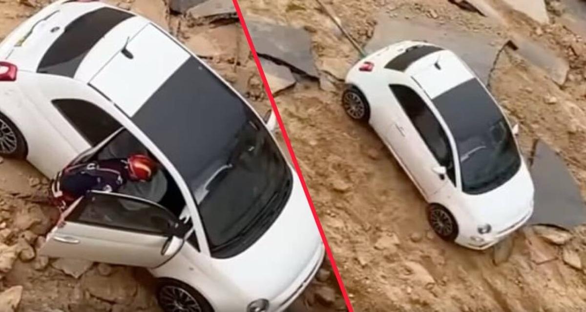 Algérie : une Fiat 500 sauvée des décombres après un spectaculaire affaissement de terrain