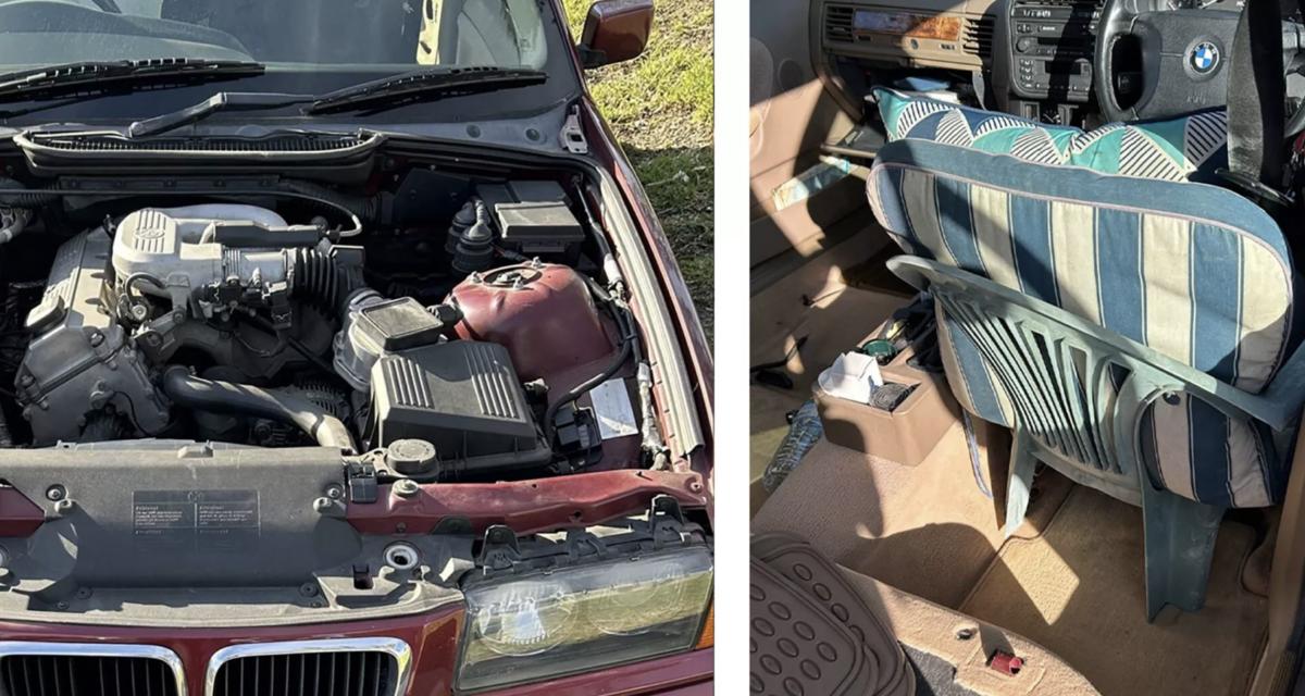 Une BMW sans capot... ni siège conducteur : il roulait assis sur une chaise de jardin