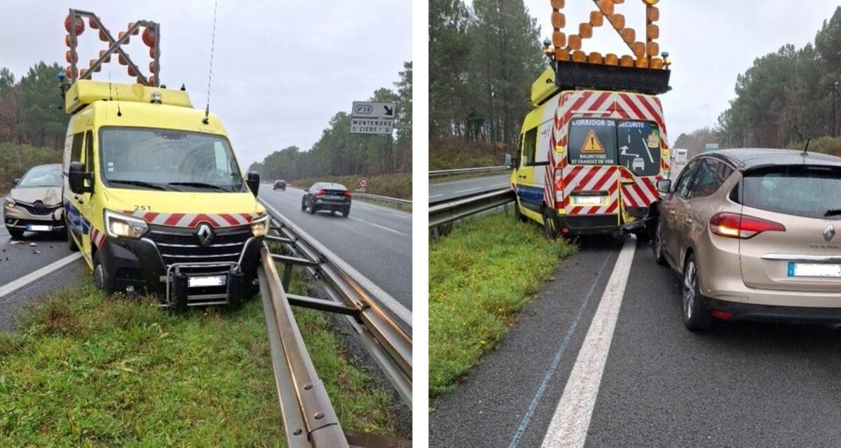 Le fourgon d'un patrouilleur de VINCI violemment percuté et projeté contre une barrière : c'est le 46e véhicule heurté en pleine intervention