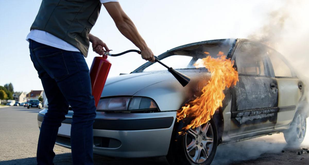 L'acte héroïque d'un habitant éteignant une voiture à l'extincteur
