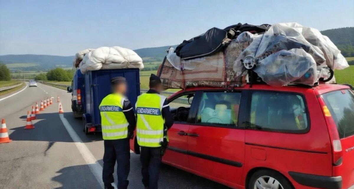 Une famille stoppée avec une voiture surchargée : 750 ¬ d'amende, le véhicule affaissé sous le poids des bagages est immobilisé