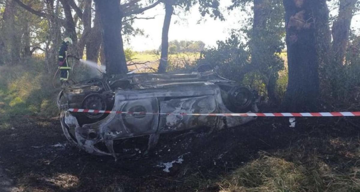 Elle veut éviter des pigeons, sa voiture part en tonneaux et finit en feu